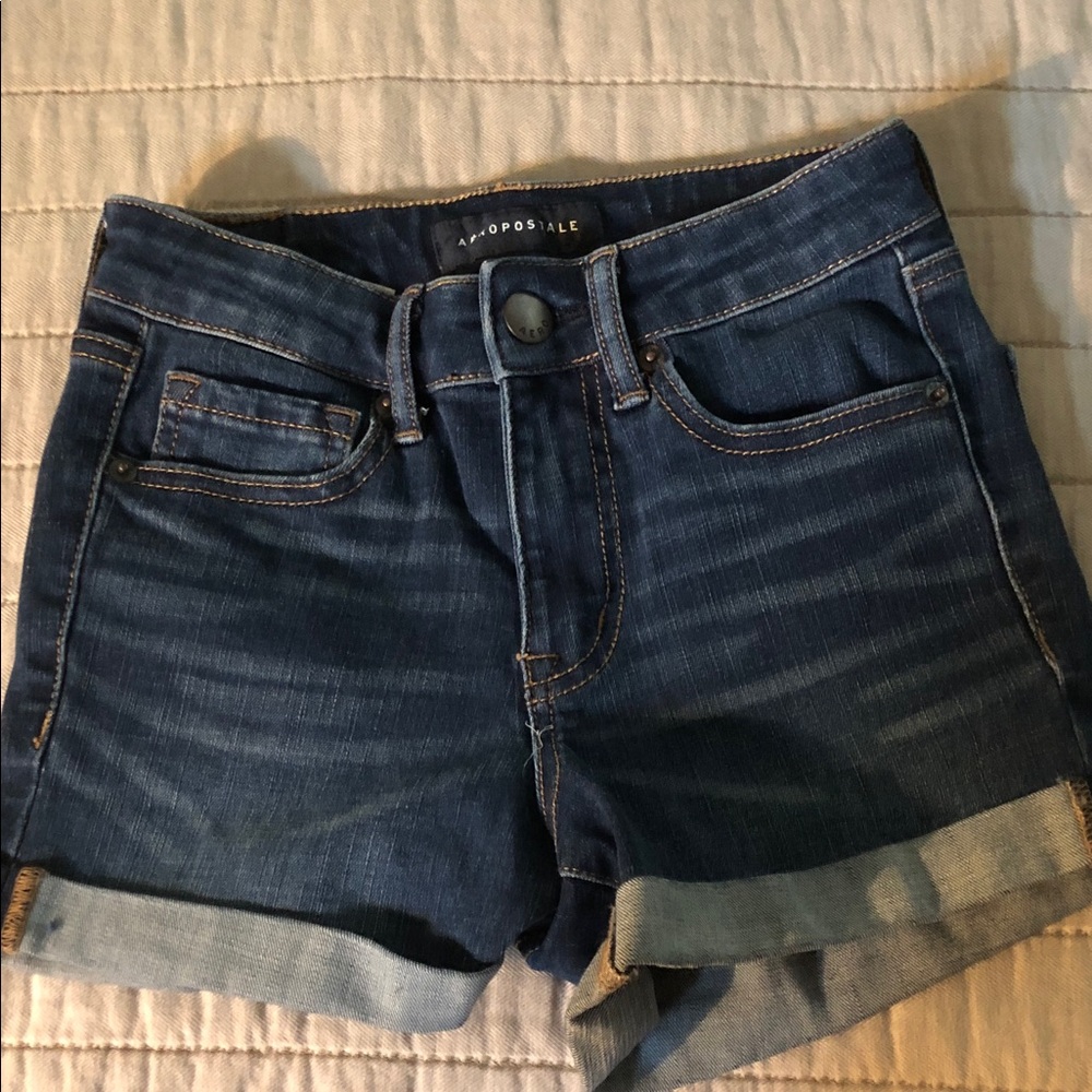 Aeropostale Women's Dark Indigo Rolled Hem Denim Shorts Size 000